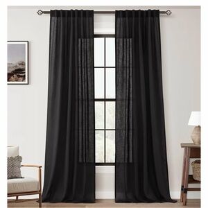 Linen black curtains light filtering 52”x96”